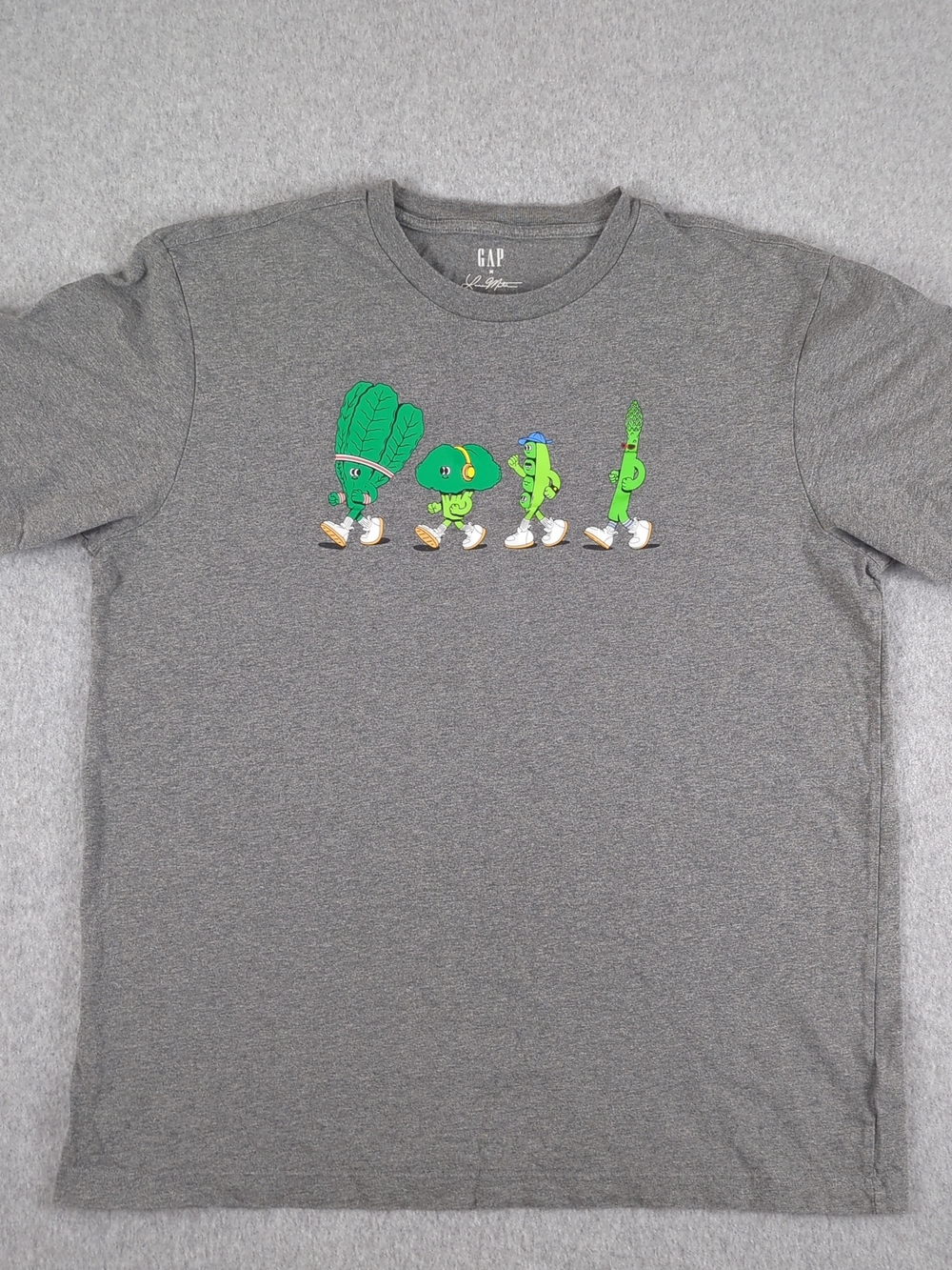 GAP Gray Graphic Tee with Green Veggie Characters Lauren Martin